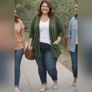 Ava & Viv Olive Open-Front Cardigan Size 2XL